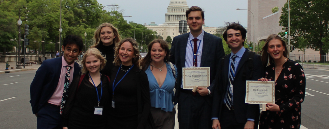 Model UN Team at John Hopkins Model UN Conference in Washington, DC in April '24. Photo by Zeke Lloyd '24.